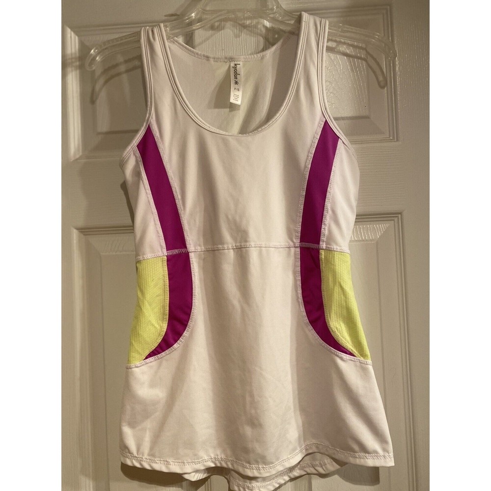 Kyodan Athletic Tank Top With Built In Bra White Pink Yellow Size S